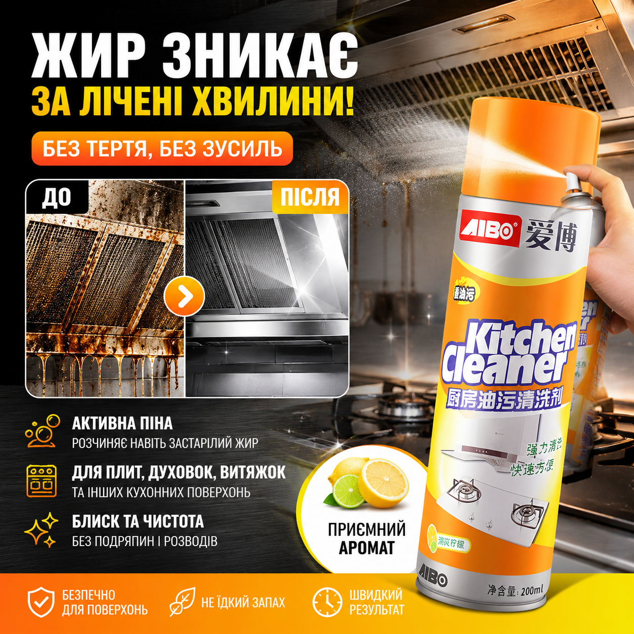 Засіб для очищення кухні від жиру
